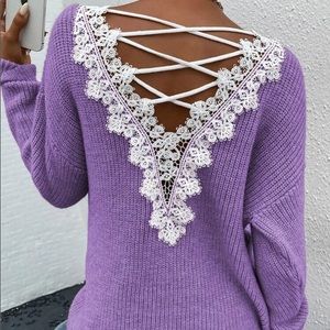 Purple 💜 lace cut out back sweater